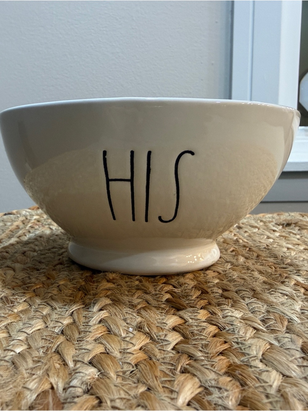 Cream Ceramic Decorative Bowl with Black Script